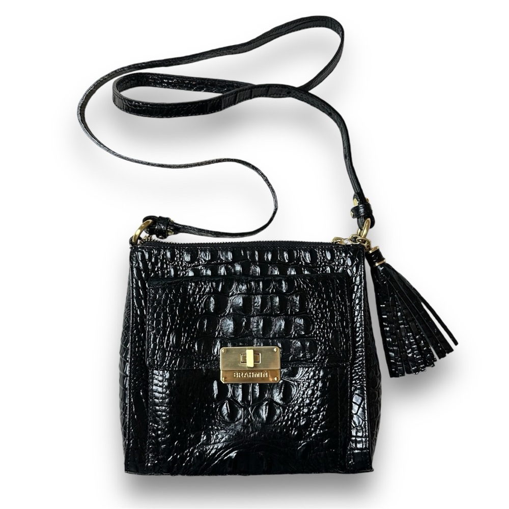 Brahmin small crossbody black leather handbag